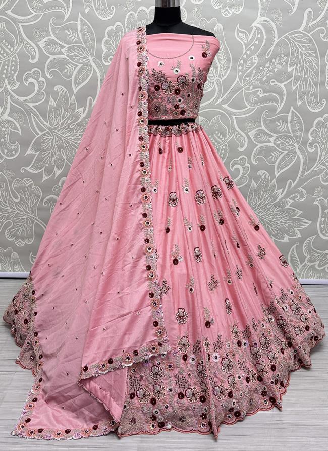 Silk Pink Wedding Wear Embroidery Work Lehenga Choli